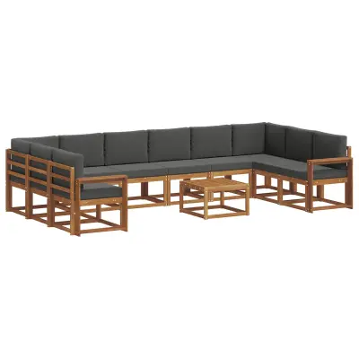 vidaXL Zunanja garnitura za sedenje 11 pcs Naravna in antracitna