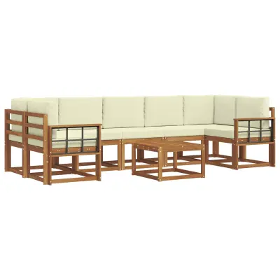 vidaXL Zunanja garnitura za sedenje z blazino 8 pcs Naravna in smetana