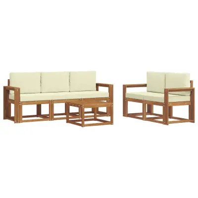 vidaXL Zunanja garnitura za sedenje z blazino 6 pcs Naravna in smetana