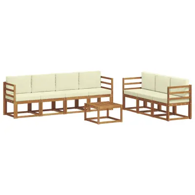 vidaXL Zunanja garnitura za sedenje z blazino 8 pcs Naravna in smetana