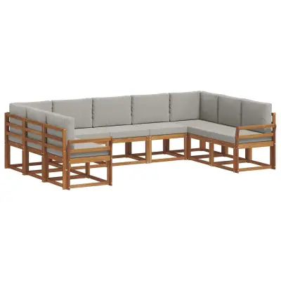 vidaXL Zunanja garnitura za sedenje 9 pcs Naravna in svetlo siva