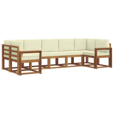 vidaXL Zunanja garnitura za sedenje z blazino 7 pcs Naravna in smetana