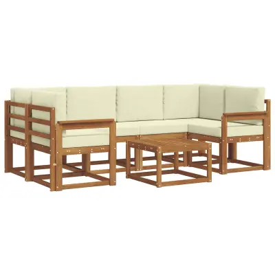 vidaXL Zunanja garnitura za sedenje z blazino 7 pcs Naravna in smetana