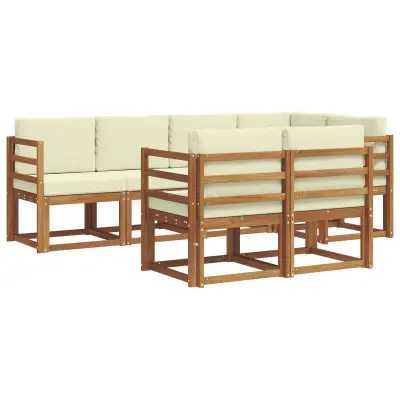 vidaXL Zunanja garnitura za sedenje z blazino 7 pcs Naravna in smetana
