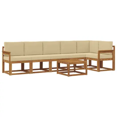 vidaXL Zunanja garnitura za sedenje z blazino 7 pcs Naravna in bež