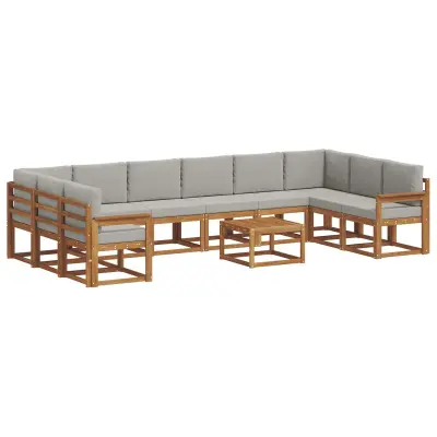 vidaXL Zunanja garnitura za sedenje 11 pcs Naravna in svetlo siva