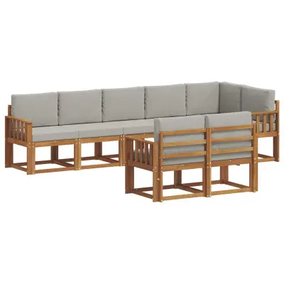 vidaXL Zunanja garnitura za sedenje 8 pcs Naravna in svetlo siva