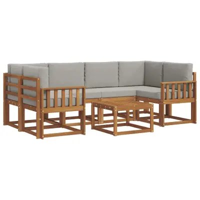 vidaXL Zunanja garnitura za sedenje 7 pcs Naravna in svetlo siva