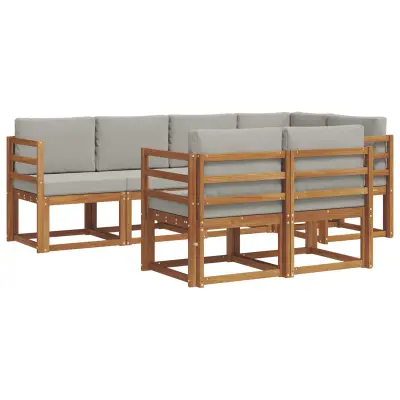 vidaXL Zunanja garnitura za sedenje 7 pcs Naravna in svetlo siva