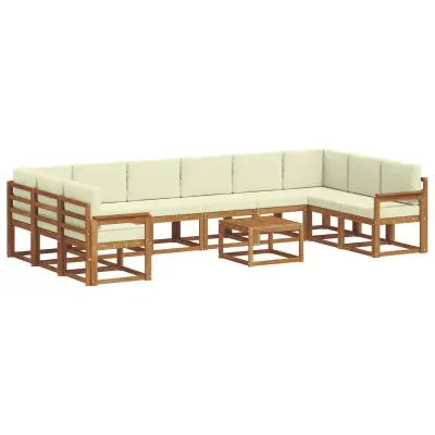 vidaXL Zunanja garnitura za sedenje 11 pcs Naravna in smetana