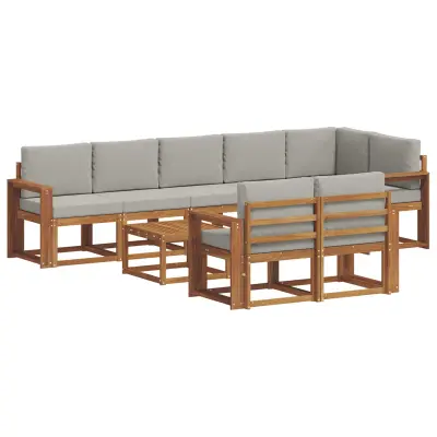 vidaXL Zunanja garnitura za sedenje 9 pcs Naravna in svetlo siva