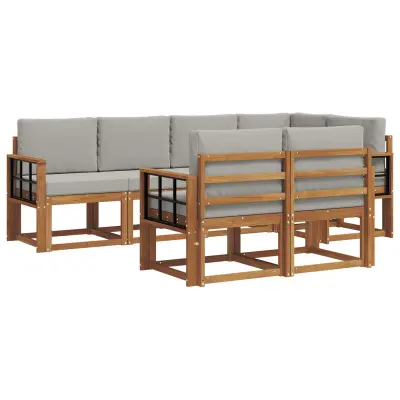 vidaXL Zunanja garnitura za sedenje 7 pcs Naravna in svetlo siva