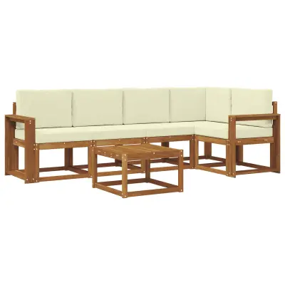 vidaXL Zunanja garnitura za sedenje z blazino 6 pcs Naravna in smetana