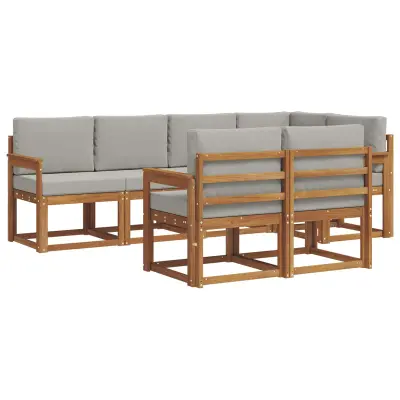 vidaXL Zunanja garnitura za sedenje 7 pcs Naravna in svetlo siva