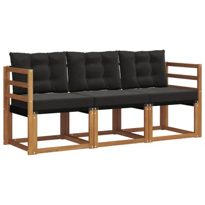 vidaXL Zunanja garnitura za sedenje z blazino 3 pcs Naravna in črna