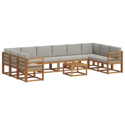vidaXL Zunanja garnitura za sedenje 11 pcs Naravna in svetlo siva