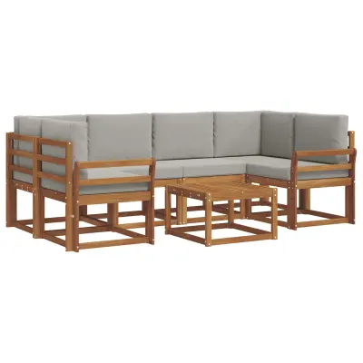 vidaXL Zunanja garnitura za sedenje 7 pcs Naravna in svetlo siva