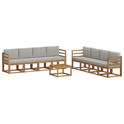 vidaXL Zunanja garnitura za sedenje 9 pcs Naravna in svetlo siva