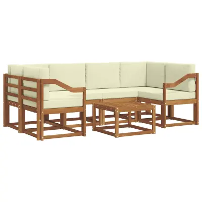 vidaXL Zunanja garnitura za sedenje z blazino 7 pcs Naravna in smetana