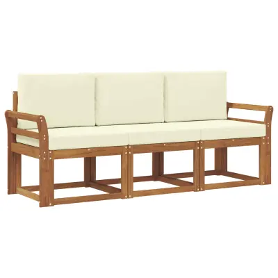 vidaXL Zunanja garnitura za sedenje z blazino 3 pcs Naravna in smetana