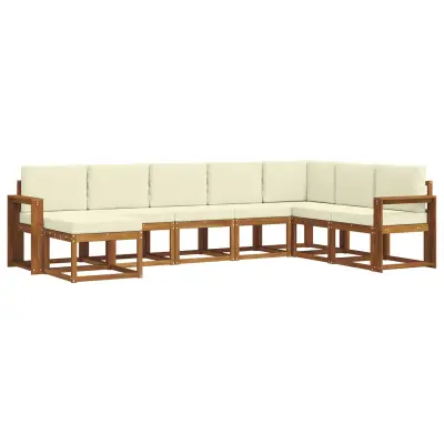 vidaXL Zunanja garnitura za sedenje z blazino 8 pcs Naravna in smetana