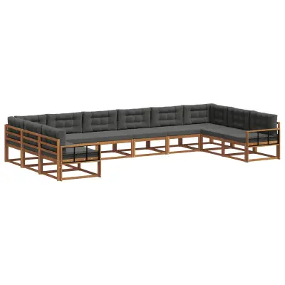 vidaXL Zunanja garnitura za sedenje 10 pcs Naravna in antracitna