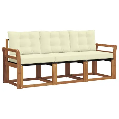 vidaXL Zunanja garnitura za sedenje z blazino 3 pcs Naravna in smetana