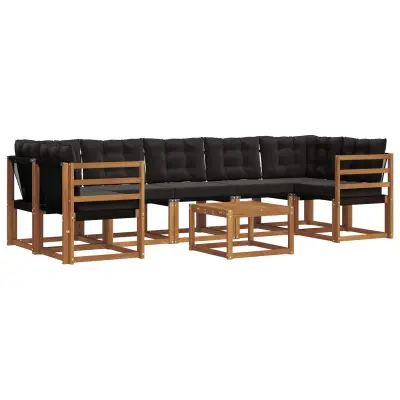 vidaXL Zunanja garnitura za sedenje z blazino 8 pcs Naravna in črna