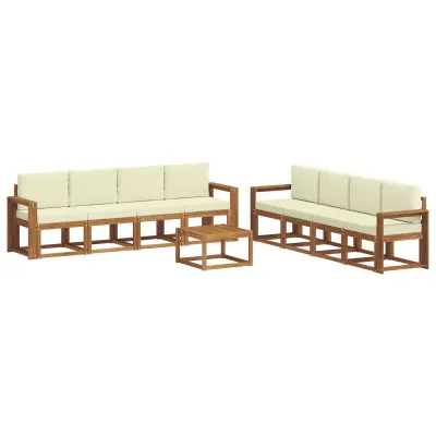 vidaXL Zunanja garnitura za sedenje z blazino 9 pcs Naravna in smetana