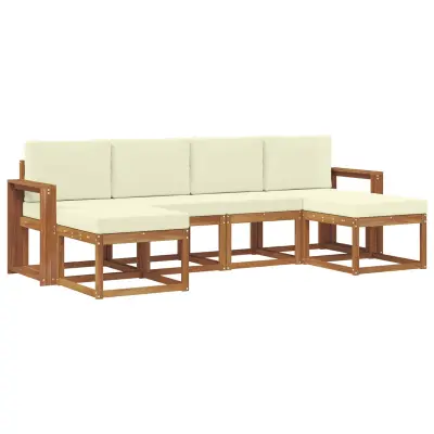 vidaXL Zunanja garnitura za sedenje z blazino 6 pcs Naravna in smetana
