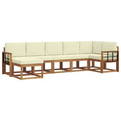 vidaXL Zunanja garnitura za sedenje z blazino 7 pcs Naravna in smetana