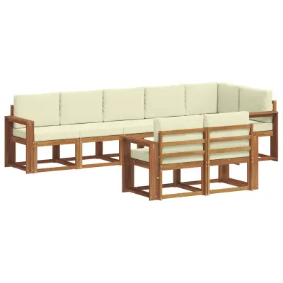 vidaXL Zunanja garnitura za sedenje z blazino 8 pcs Naravna in smetana