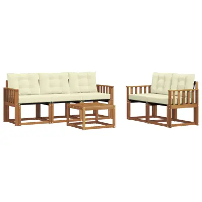 vidaXL Zunanja garnitura za sedenje z blazino 6 pcs Naravna in smetana