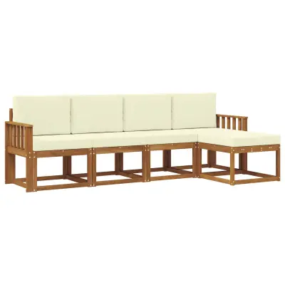 vidaXL Zunanja garnitura za sedenje z blazino 5 pcs Naravna in smetana