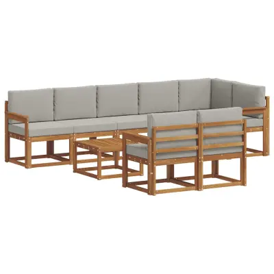 vidaXL Zunanja garnitura za sedenje 9 pcs Naravna in svetlo siva