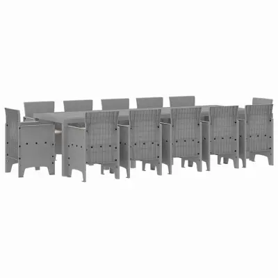 vidaXL Komplet za jedilnico v vrtu 13 pcs Svetlo siva Poly ratan