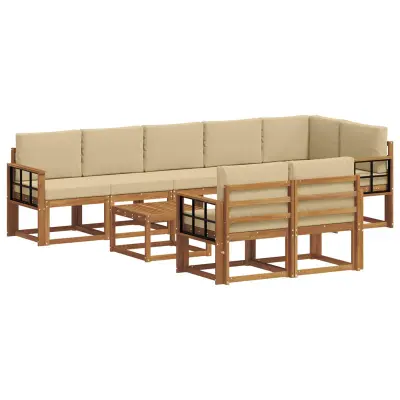 vidaXL Zunanja garnitura za sedenje z blazino 9 pcs Naravna in bež