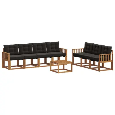 vidaXL Zunanja garnitura za sedenje z blazino 8 pcs Naravna in črna
