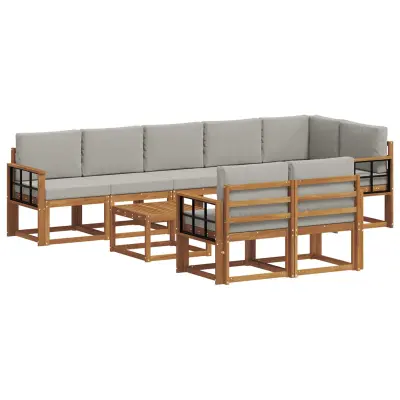 vidaXL Zunanja garnitura za sedenje 9 pcs Naravna in svetlo siva