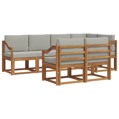 vidaXL Zunanja garnitura za sedenje 7 pcs Naravna in svetlo siva