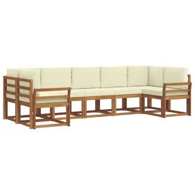 vidaXL Zunanja garnitura za sedenje z blazino 7 pcs Naravna in smetana