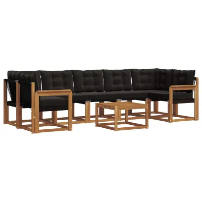 vidaXL Zunanja garnitura za sedenje z blazino 8 pcs Naravna in črna