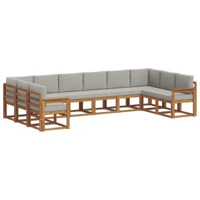 vidaXL Zunanja garnitura za sedenje 10 pcs Naravna in svetlo siva