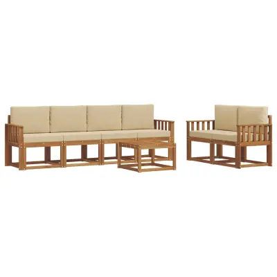 vidaXL Zunanja garnitura za sedenje z blazino 7 pcs Naravna in bež