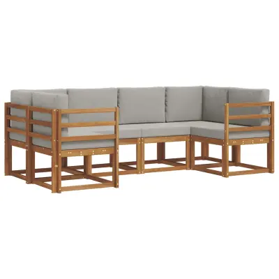 vidaXL Zunanja garnitura za sedenje 6 pcs Naravna in svetlo siva