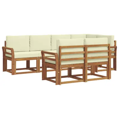 vidaXL Zunanja garnitura za sedenje z blazino 7 pcs Naravna in smetana
