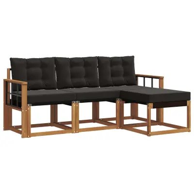 vidaXL Zunanja garnitura za sedenje z blazino 4 pcs Naravna in črna