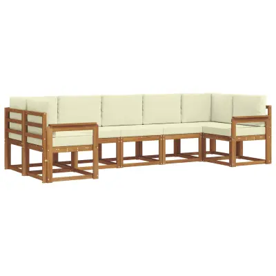 vidaXL Zunanja garnitura za sedenje z blazino 7 pcs Naravna in smetana
