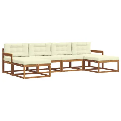 vidaXL Zunanja garnitura za sedenje z blazino 6 pcs Naravna in smetana