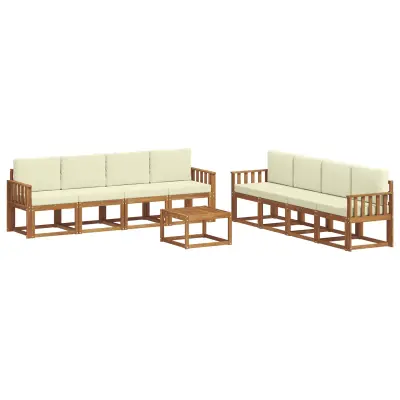 vidaXL Zunanja garnitura za sedenje z blazino 9 pcs Naravna in smetana